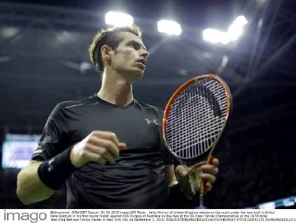 Andy Murray of United Kingdom stands on the court under the new roof in Arthur Ashe Stadium in his first round match against Nick Kyrgios of Australia on day two at the US Open Tennis Championships at the USTA Billie Jean King National Tennis Center in New York City on September 1, 2015.  NYP20150901130 JOHNxANGELILLO