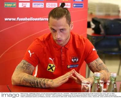 SOCCER - UEFA EURO EM Europameisterschaft Fussball 2016 quali, AUT vs MDA, preview VIENNA,AUSTRIA,02.SEP.15 - SOCCER - UEFA European Championship EM Europameisterschaft 2016, European Qualifiers, OEFB international match Länderspiel Austria vs Moldova, preview, mixed zone of team AUT. Image shows Marko Arnautovic (AUT). Keywords: press conference PK Pressekonferenz GEPAxpictures xChristianxOrt