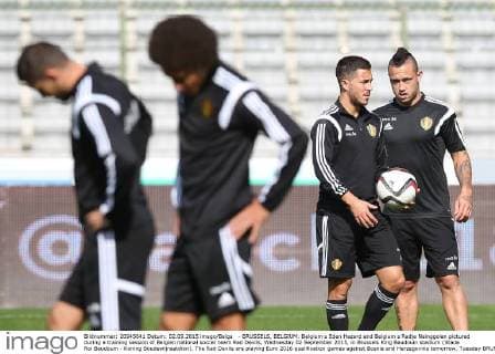 - BRUSSELS, BELGIUM: Belgium s Eden Hazard and Belgium s Radja Nainggolan pictured during a training session of Belgian national soccer team Red Devils, Wednesday 02 September 2015, in Brussels King Baudouin stadium (Stade Roi Baudouin - Koning Boudewijnsatdion). The Red Devils are playing Euro 2016 qualification games against Bosnia and Herzegovina tomorrow. Tuesday BRUNOxFAHY  x04692269x