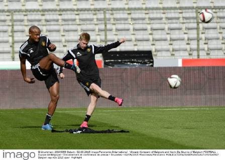 Vincent Kompany of Belgium and Kevin De Bruyne of Belgium FOOTBALL : Equipe de Belgique - Entrainement et conference de presse - Bruxelles - 02 09 2015 Photonews Panoramic 