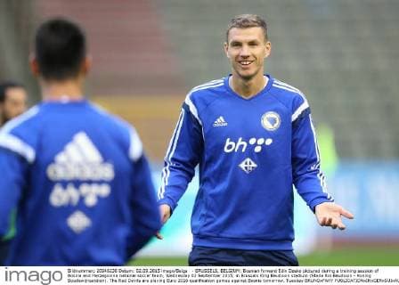 - BRUSSELS, BELGIUM: Bosnian forward Edin Dzeko pictured during a training session of Bosnia and Herzegovina national soccer team, Wednesday 02 September 2015, in Brussels King Baudouin stadium (Stade Roi Baudouin - Koning Boudewijnsatdion). The Red Devils are playing Euro 2016 qualification games against Bosnia tomorrow. Tuesday BRUNOxFAHY  x04692363x