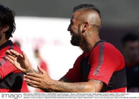 Soccer, Chilean national team Nationalteam training session. Chile s players are pictured during the morning training session at the Juan Pinto Duran training center in Santiago, Chile. 31 08 2015 - Entrenamiento de la seleccion chilena 31 08 15. 