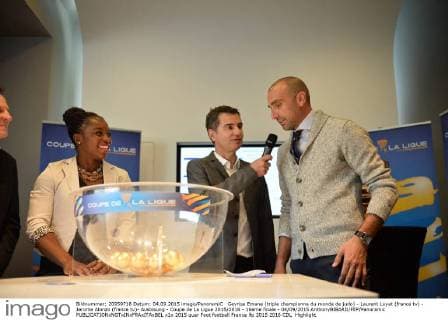 Gevrise Emane (triple championne du monde de judo) - Laurent Luyat (france tv) - Jerome Alonzo (france tv)- Auslosung - Coupe de La Ligue 2015 2016 - 16eme finale - 04 09 2015 AnthonyBIBARD FEP Panoramic 
