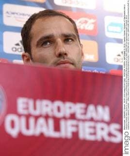 MOSCOW, RUSSIA. SEPTEMBER 4, 2015. Captain Roman Shirokov of the Russian men s national football team looks on during a press conference PK Pressekonferenz ahead of a UEFA EURO EM Europameisterschaft Fussball 2016 qualifying match against Sweden. Valery Sharifulin TASS  TS00CFAF