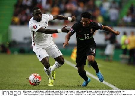 Sept. 4, 2015 - Lisbon, Portugal - France s midfielder Moussa Sissoko (L) vies for the ball with Portugal s defender Eliseu (R) during the friendly football match between Portugal and France at Jose Alvalade Stadium in Lisbon on September 4, 2015. NURPHOTO CARLOS PALMA. FBL-EURO-2016-FRIENDLY-POR-FRA  - ZUMAn230