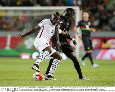 Sept. 4, 2015 - Lisbon, Portugal - France s midfielder Paul Pogba (L) vies for the ball with Portugal s forward Eder (R) during the friendly football match between Portugal and France at Jose Alvalade Stadium in Lisbon on September 4, 2015. NURPHOTO CARLOS PALMA. FBL-EURO-2016-FRIENDLY-POR-FRA  - ZUMAn230