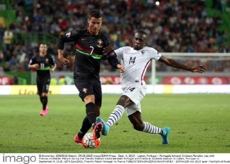 Sept. 4, 2015 - Lisbon, Portugal - Portugals forward Cristiano Ronaldo vies with Frances midfielder Matuidi during the friendly football match between Portugal and France at Alvalade stadium in Lisbon, Portugal on September 4, 2015. UEFA Euro2016, Friendly Match Portugal Vs France  - ZUMAn230