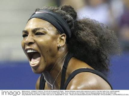 Serena Williams reacts after winning a point in the first set of her match against Bethanie Mattek-Sands in the third round in Arthur Ashe Stadium on day five at the US Open Tennis Championships at the USTA Billie Jean King National Tennis Center in New York City on September 4, 2015. .  NYP20150904117 JOHNxANGELILLO