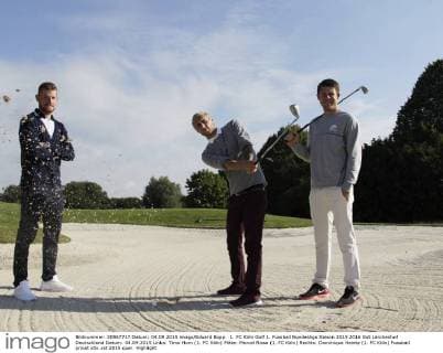 1. FC Köln Golf 1. Fussball Bundesliga Saison 2015 2016 Gut Lärchenhof Deutschland Datum: 04.09.2015 Links: Timo Horn (1. FC Köln) Mitte: Marcel Risse (1. FC Köln) Rechts: Dominique Heintz (1. FC Köln)