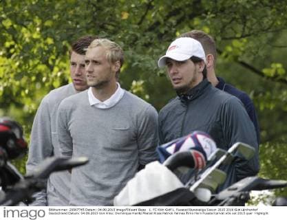 1. FC Köln Golf 1. Fussball Bundesliga Saison 2015 2016 Gut Lärchenhof Deutschland Datum: 04.09.2015 Von links: Dominique Heintz Marcel Risse Patrick Helmes Timo Horn