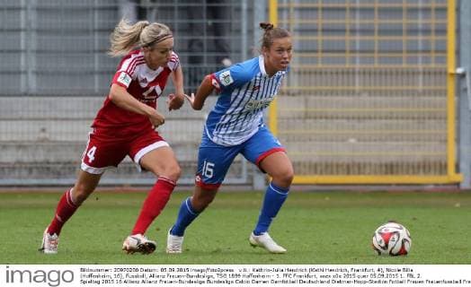 v.li.: Kathrin-Julia Hendrich (Kathi Hendrich, Frankfurt, 4), Nicole Billa (Hoffenheim, 16), Fussball, Allianz Frauen-Bundesliga, TSG 1899 Hoffenheim - 1. FFC Frankfurt, xozx