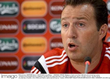 - NICOSIA, CYPRUS: Belgium s head coach Marc Wilmots pictured during a press conference PK Pressekonferenz of Belgian national soccer team Red Devils, Saturday 05 September 2015, in Nicosia, Cyprus. The Red Devils are playing on Sunday a Euro 2016 qualification game against Cyprus. Tuesday DIRKxWAEM  x04693937x