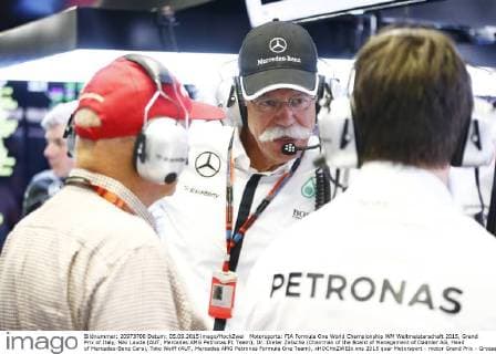 Motorsports: FIA Formula One World Championship WM Weltmeisterschaft 2015, Grand Prix of Italy, Niki Lauda (AUT, Mercedes AMG Petronas F1 Team), Dr. Dieter Zetsche (Chairman of the Board of Management of Daimler AG, Head of Mercedes-Benz Cars), Toto Wolff (AUT, Mercedes AMG Petronas Formula One Team), xHOCHxZWEIx