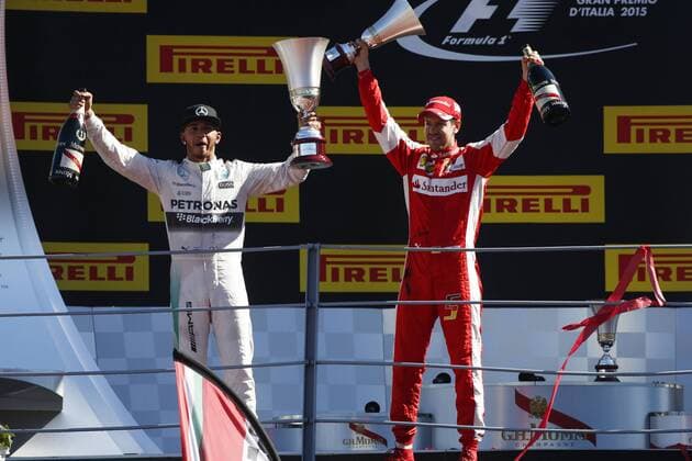 Motorsports: FIA Formula One World Championship WM Weltmeisterschaft 2015, Grand Prix of Italy, 44 Lewis Hamilton (GBR, Mercedes AMG Petronas Formula One Team), 5 Sebastian Vettel (GER, Scuderia Ferrari), xHOCHxZWEIx