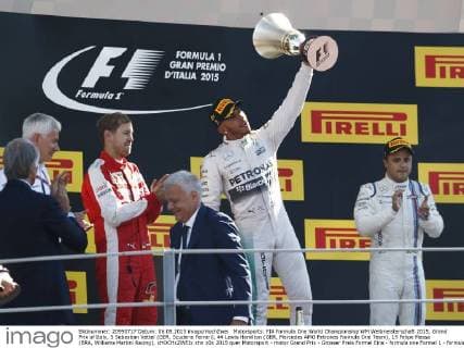 Motorsports: FIA Formula One World Championship WM Weltmeisterschaft 2015, Grand Prix of Italy, 5 Sebastian Vettel (GER, Scuderia Ferrari), 44 Lewis Hamilton (GBR, Mercedes AMG Petronas Formula One Team), 19 Felipe Massa (BRA, Williams Martini Racing), xHOCHxZWEIx