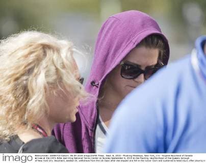 Sept. 6, 2015 - Flushing Meadows, New York, U.S - Eugene Bouchard of Canada arrives at the USTA Billie Jean King National Tennis Center on Sunday September 6, 2015 in the Flushing neighborhood of the Queens borough of New York City. Bouchard, seeded 25, withdraws from the US Open after she slipped and fell in the locker room and sustained a head injury after playing in two games on Friday. Eugene Bouchard withdraws from U.S. Open - ZUMAp124