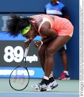 Serena Williams of the USA reacts after winning a point from Madison Keys (USA) in the second set of their fourth round match at the US Open Tennis Championships at the USTA Billie Jean King National Tennis Center in New York City on September 6, 2015. .  NYP20150906342 MONIKAxGRAFF