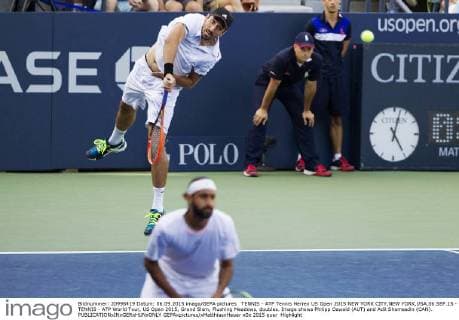 TENNIS - ATP Tennis Herren US Open 2015 NEW YORK CITY,NEW YORK,USA,06.SEP.15 - TENNIS - ATP World Tour, US Open 2015, Grand Slam, Flushing Meadows, doubles. Image shows Philipp Oswald (AUT) and Adil Shamasdin (CAN). GEPAxpictures xMatthiasxHauer