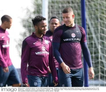 England s Ross Barkley and Raheem Sterling in action during training Euro 2016 Qualifying - Tottenham Hotspur Training Centre - England - 7th September 2015 - Picture David Klein Sportimage EDITORIAL USE ONLY. No use with unauthorised audio, video, data, fixture lists, club league logos or live services. Online in-match use limited to 120 images, no video emulation. No use in betting, games or single club league player publications.