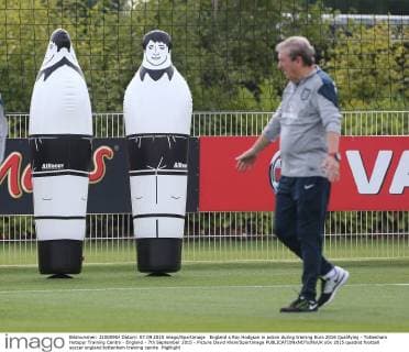England s Roy Hodgson in action during training Euro 2016 Qualifying - Tottenham Hotspur Training Centre - England - 7th September 2015 - Picture David Klein Sportimage EDITORIAL USE ONLY. No use with unauthorised audio, video, data, fixture lists, club league logos or live services. Online in-match use limited to 120 images, no video emulation. No use in betting, games or single club league player publications.