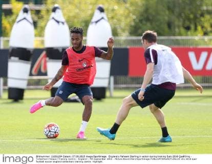 England s Raheem Sterling in action during training Euro 2016 Qualifying - Tottenham Hotspur Training Centre - England - 7th September 2015 - Picture David Klein Sportimage EDITORIAL USE ONLY. No use with unauthorised audio, video, data, fixture lists, club league logos or live services. Online in-match use limited to 120 images, no video emulation. No use in betting, games or single club league player publications.