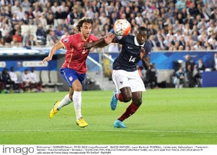 BLAISE MATUIDI - Lazar Markovic FOOTBALL, Länderspiel, Nationalteam : Frankreich - Serbien - Freundschaftsspiel - Bordeaux - 07 09 2015 FEPx 