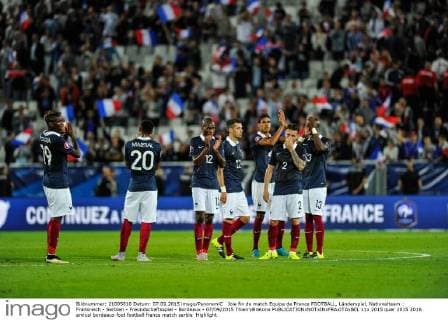Joie fin de match Equipe de France FOOTBALL, Länderspiel, Nationalteam : Frankreich - Serbien - Freundschaftsspiel - Bordeaux - 07 09 2015 ThierryBretonx 