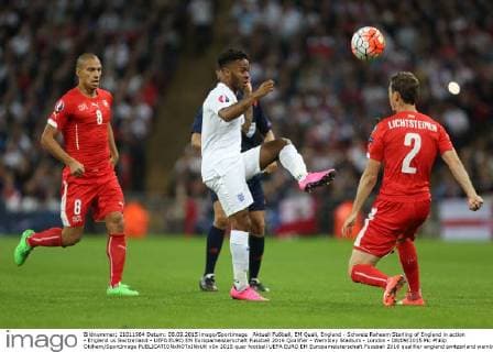 Aktuell Fußball, EM Quali, England - Schweiz Raheem Sterling of England in action - England vs Switzerland - UEFA EURO EM Europameisterschaft Fussball 2016 Qualifier - Wembley Stadium - London - 08 09 2015 Pic Philip Oldham SportImage EDITORIAL USE ONLY. No use with unauthorised audio, video, data, fixture lists, club league logos or live services. Online in-match use limited to 120 images, no video emulation. No use in betting, games or single club league player publications.