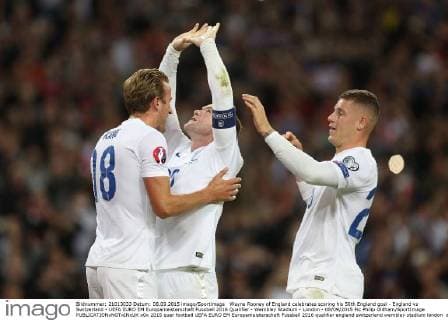 Wayne Rooney of England celebrates scoring his 50th England goal - England vs Switzerland - UEFA EURO EM Europameisterschaft Fussball 2016 Qualifier - Wembley Stadium - London - 08 09 2015 Pic Philip Oldham SportImage EDITORIAL USE ONLY. No use with unauthorised audio, video, data, fixture lists, club league logos or live services. Online in-match use limited to 120 images, no video emulation. No use in betting, games or single club league player publications.
