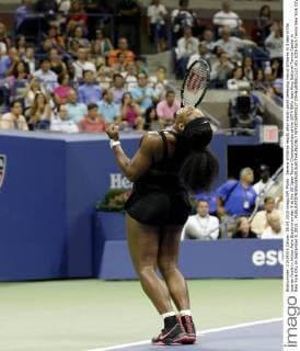 Serena Williams reacts after match point defeating Venus Williams in 3 sets in the quarter finals in Arthur Ashe Stadium on day 9 at the US Open Tennis Championships at the USTA Billie Jean King National Tennis Center in New York City on September 8, 2015. .  NYP20150908127 JOHNxANGELILLO