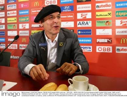 SOCCER - UEFA EURO EM Europameisterschaft Fussball 2016 quali, SWE vs AUT VIENNA,AUSTRIA,09.SEP.15 - SOCCER - UEFA European Championship EM Europameisterschaft 2016, European Qualifiers, OEFB international match Länderspiel Sweden vs Austria, press conference PK Pressekonferenz of team AUT. Image shows head coach Marcel Koller (AUT). GEPAxpictures xChristianxOrt