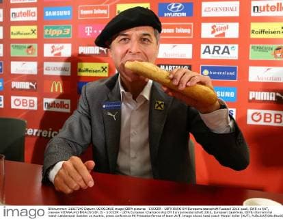 SOCCER - UEFA EURO EM Europameisterschaft Fussball 2016 quali, SWE vs AUT, preview VIENNA,AUSTRIA,09.SEP.15 - SOCCER - UEFA European Championship EM Europameisterschaft 2016, European Qualifiers, OEFB international match Länderspiel Sweden vs Austria, press conference PK Pressekonferenz of team AUT. Image shows head coach Marcel Koller (AUT). GEPAxpictures xChristianxOrt