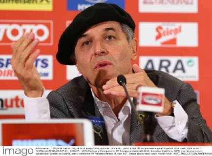 SOCCER - UEFA EURO EM Europameisterschaft Fussball 2016 quali, SWE vs AUT VIENNA,AUSTRIA,09.SEP.15 - SOCCER - UEFA European Championship EM Europameisterschaft 2016, European Qualifiers, OEFB international match Länderspiel Sweden vs Austria, press conference PK Pressekonferenz of team AUT. Image shows head coach Marcel Koller (AUT). GEPAxpictures xChristianxOrt