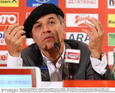 SOCCER - UEFA EURO EM Europameisterschaft Fussball 2016 quali, SWE vs AUT VIENNA,AUSTRIA,09.SEP.15 - SOCCER - UEFA European Championship EM Europameisterschaft 2016, European Qualifiers, OEFB international match Länderspiel Sweden vs Austria, press conference PK Pressekonferenz of team AUT. Image shows head coach Marcel Koller (AUT). GEPAxpictures xChristianxOrt