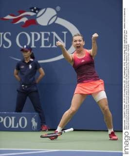 09 September 2015: Simona Halep (ROU) celebrating here, defeats Viktoria Azarenka (BLR) 6-3,4-6,6-4 during their 4th round match of the 2015 US Open in Flushing Meadows, NY. TENNIS: SEP 09 US Open Icon1509091223 EDITORIAL USE ONLY
