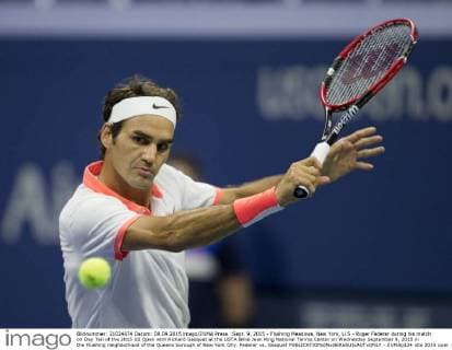Sept. 9, 2015 - Flushing Meadows, New York, U.S - Roger Federer during his match on Day Ten of the 2015 US Open with Richard Gasquet at the USTA Billie Jean King National Tennis Center on Wednesday September 9, 2015 in the Flushing neighborhood of the Queens borough of New York City. Federer vs. Gasquet - ZUMAp124