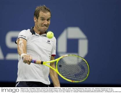 Sept. 9, 2015 - Flushing Meadows, New York, U.S - Richard Gasquet during his match on Day Ten of the 2015 US Open with Roger Federer at the USTA Billie Jean King National Tennis Center on Wednesday September 9, 2015 in the Flushing neighborhood of the Queens borough of New York City. Federer vs. Gasquet - ZUMAp124