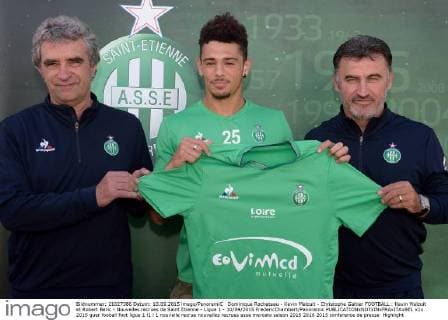 Dominique Rocheteau - Kevin Malcuit - Christophe Galtier FOOTBALL : Kevin Malcuit et Robert Beric - Nouvelles recrues de Saint Etienne - Ligue 1 - 10 09 2015 FredericChambert Panoramic 