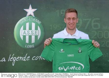 Robert Beric FOOTBALL : Kevin Malcuit et Robert Beric - Nouvelles recrues de Saint Etienne - Ligue 1 - 10 09 2015 FredericChambert Panoramic 