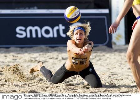 Timmendorfer Strand Laura Ludwig (Nr. 1, Goldenes Trikot) Ludwig Walkenhorst vs Friedrich Matthes, Beachvolleyball, Deutsche Meisterschaft, 10.09.15 , Copyright: KOENIG Eibner-Pressefoto EP_FKG