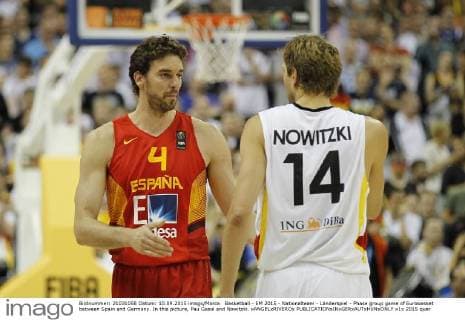 Basketball - EM 2015 - Nationalteam - Länderspiel - Phase group game of Eurobasket between Spain and Germany. In this picture, Pau Gasol and Nowitzki. xANGELxRIVEROx 