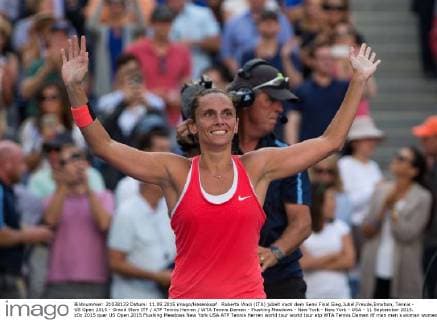 Roberta Vinci (ITA) jubelt nach dem Semi Final Sieg,Jubel,Freude,Emotion, Tennis - US Open 2015 - Grand Slam ITF ATP Tennis Herren WTA Tennis Damen - Flushing Meadows - New York - New York - USA - 11 September 2015.