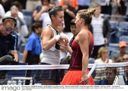 Simona Halep (ROU) Flavia Pennetta (ITA) TENNIS : US Open 2015 - 11 09 2015 TennisMagazine Panoramic 