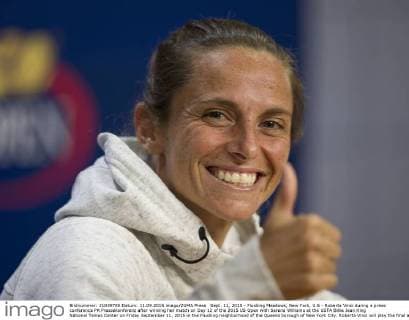 Sept. 11, 2015 - Flushing Meadows, New York, U.S - Roberta Vinci during a press conference PK Pressekonferenz after winning her match on Day 12 of the 2015 US Open with Serena Williams at the USTA Billie Jean King National Tennis Center on Friday September 11, 2015 in the Flushing neighborhood of the Queens borough of New York City. Roberta Vinci will play the final against Flavia Pennetta. Vinci vs. S. Williams - ZUMAp124