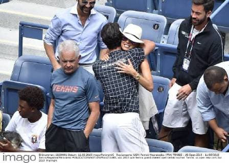 Eva Longoria (USA) Patrick Mouratoglou (FRA) TENNIS : US Open 2015 - 11 09 2015 TennisMagazine Panoramic 