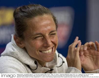 Sept. 11, 2015 - Flushing Meadows, New York, U.S - Roberta Vinci during a press conference PK Pressekonferenz after winning her match on Day 12 of the 2015 US Open with Serena Williams at the USTA Billie Jean King National Tennis Center on Friday September 11, 2015 in the Flushing neighborhood of the Queens borough of New York City. Roberta Vinci will play the final against Flavia Pennetta. Vinci vs. S. Williams - ZUMAp124
