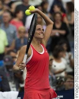 September 11, 2015 Roberta Vinci of Italy hitting autographed ball to fans after defeating Serena Williams in the women s singles semi-final at the US Open, played at the Billie Jean King Tennis Center, Flushing Meadow NY. TENNIS: SEP 11 US Open Icon250150911526 EDITORIAL USE ONLY
