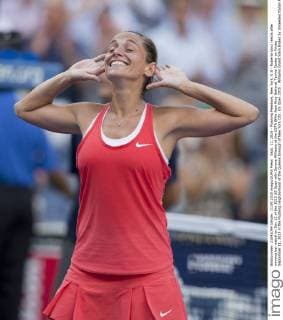 Sept. 11, 2015 - Flushing Meadows, New York, U.S - Roberta Vinci reacts after winning her match on Day 12 of the 2015 US Open with Serena Williams at the USTA Billie Jean King National Tennis Center on Friday September 11, 2015 in the Flushing neighborhood of the Queens borough of New York City. US Open 2015 : Williams Grand Slam Ended by Unseeded Italian - ZUMAp124