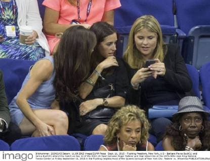 Sept. 11, 2015 - Flushing Meadows, New York, U.S - Barbara Pierce Bush(L) and Jenna Bush(R) attend the match on Day 12 of the 2015 US Open between Roger Federer and Stan Wawrinka at the USTA Billie Jean King National Tennis Center on Friday September 11, 2015 in the Flushing neighborhood of the Queens borough of New York City. Federer vs. Wawrinka - ZUMAp124