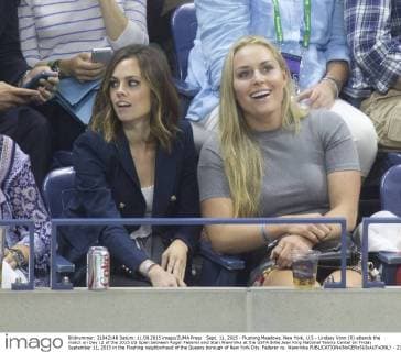 Sept. 11, 2015 - Flushing Meadows, New York, U.S - Lindsey Vonn (R) attends the match on Day 12 of the 2015 US Open between Roger Federer and Stan Wawrinka at the USTA Billie Jean King National Tennis Center on Friday September 11, 2015 in the Flushing neighborhood of the Queens borough of New York City. Federer vs. Wawrinka - ZUMAp124